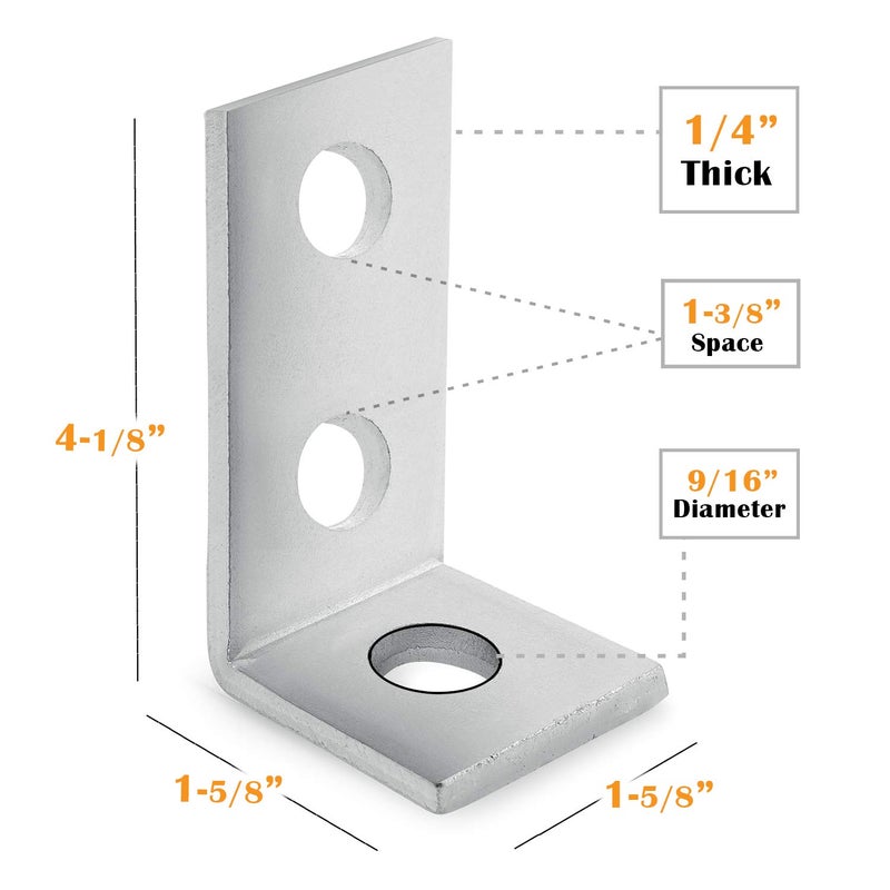 OHLECTRIC (5 Pack) 3 Hole Cross Corner Angle Brackets - Premium Zinc Electroplated Steel | 1-5/8"" x 1/4"", 9/16"" Holes - Heavy-Duty Metal Braces for Wood, Metal, Framing & Structural Support - Image 3
